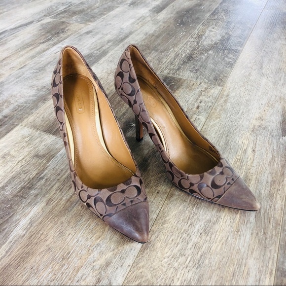 Coach Embossed Monogram Logo Pointy Toe Heels - Neutral - Picture 2 of 6